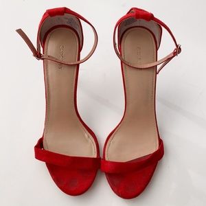 Red Suede Ankle Strap Heels